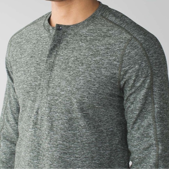 Lululemon Mens Surge Soft Long Sleeve Heathered Gator Green Henley I - Picture 4 of 12